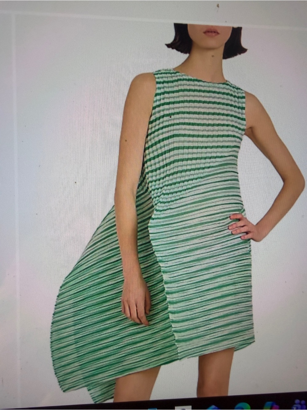 Issey Miyake NEW  2026 Green Striped Sleeveless A-Line Dress